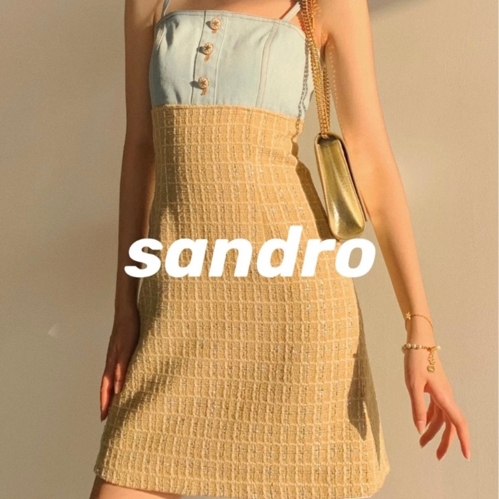 Brand New Sandro yellow tweed + denim dress with Tag